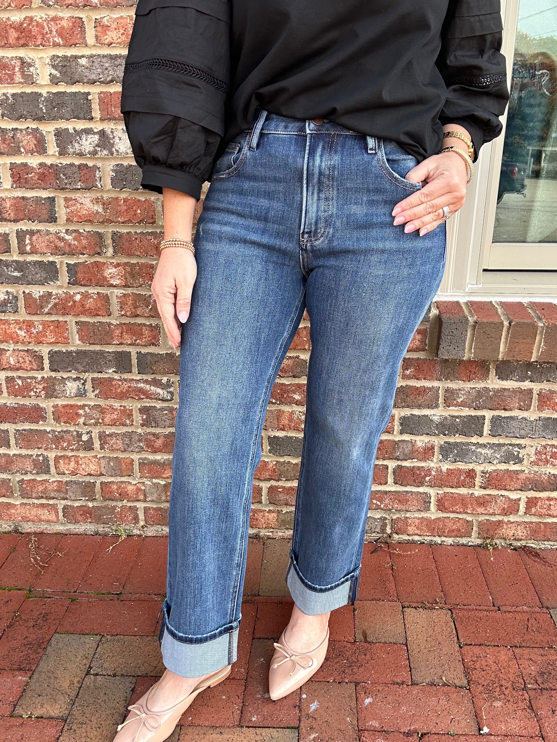 Caroline Slouch Straight Leg Jeans with Cuff Hem