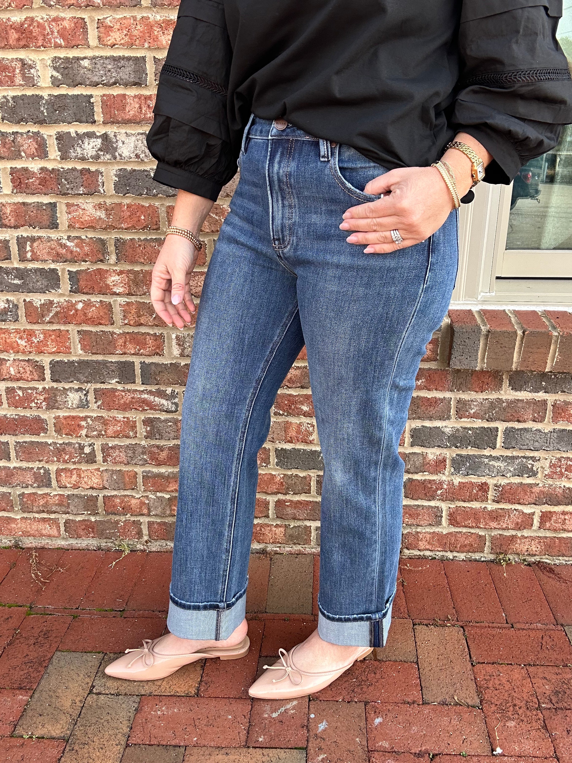 Caroline Slouch Straight Leg Jeans with Cuff Hem