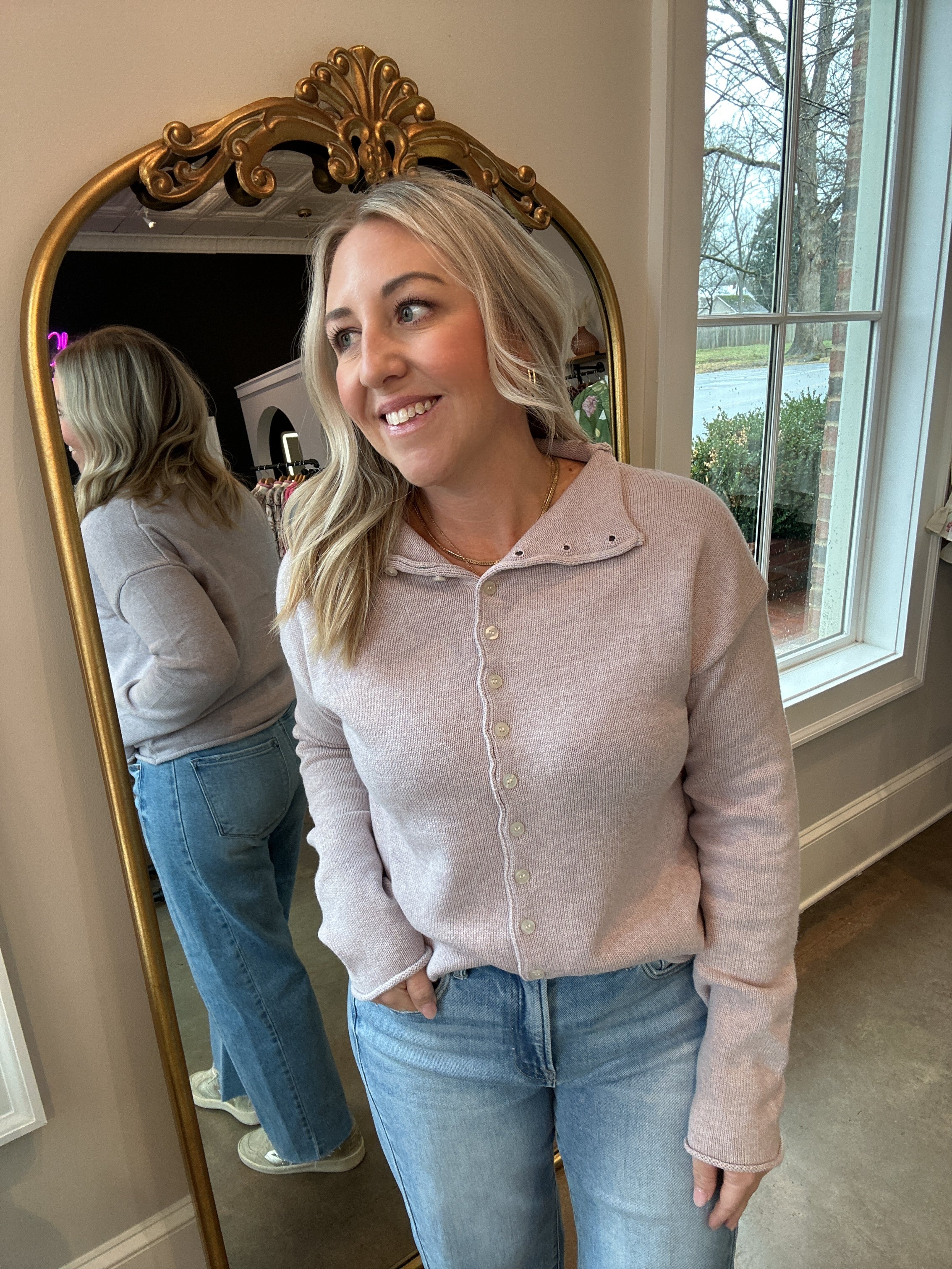 Elise Button Down Knit Top