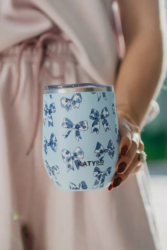 Coquette Bows Wine Tumbler Cup- Light Blue