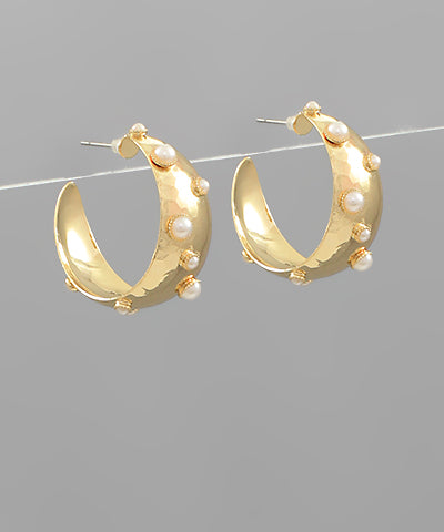 Dazzling Studded Pearl Gold Hoops