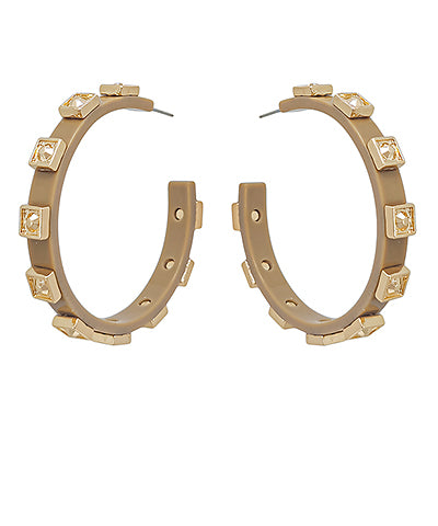 Square Metal Bead Hoops- Taupe