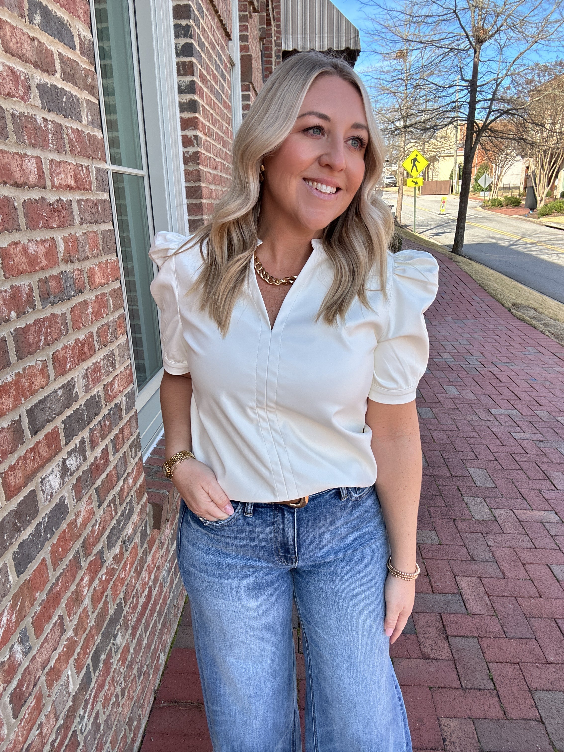 Made You Think Faux Leather Short Sleeve Top