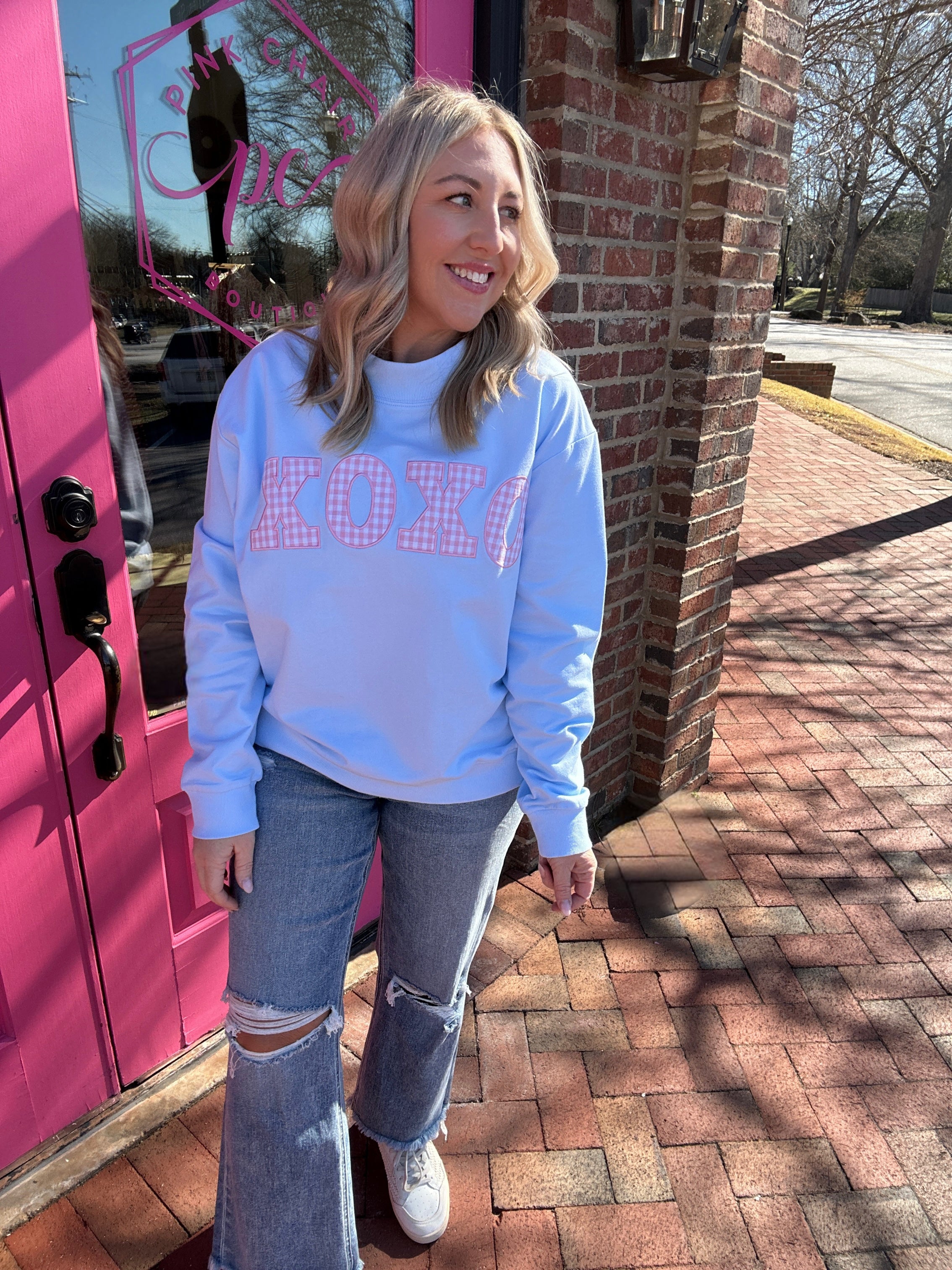 Gingham Xoxo Mock Neck Sweatshirt