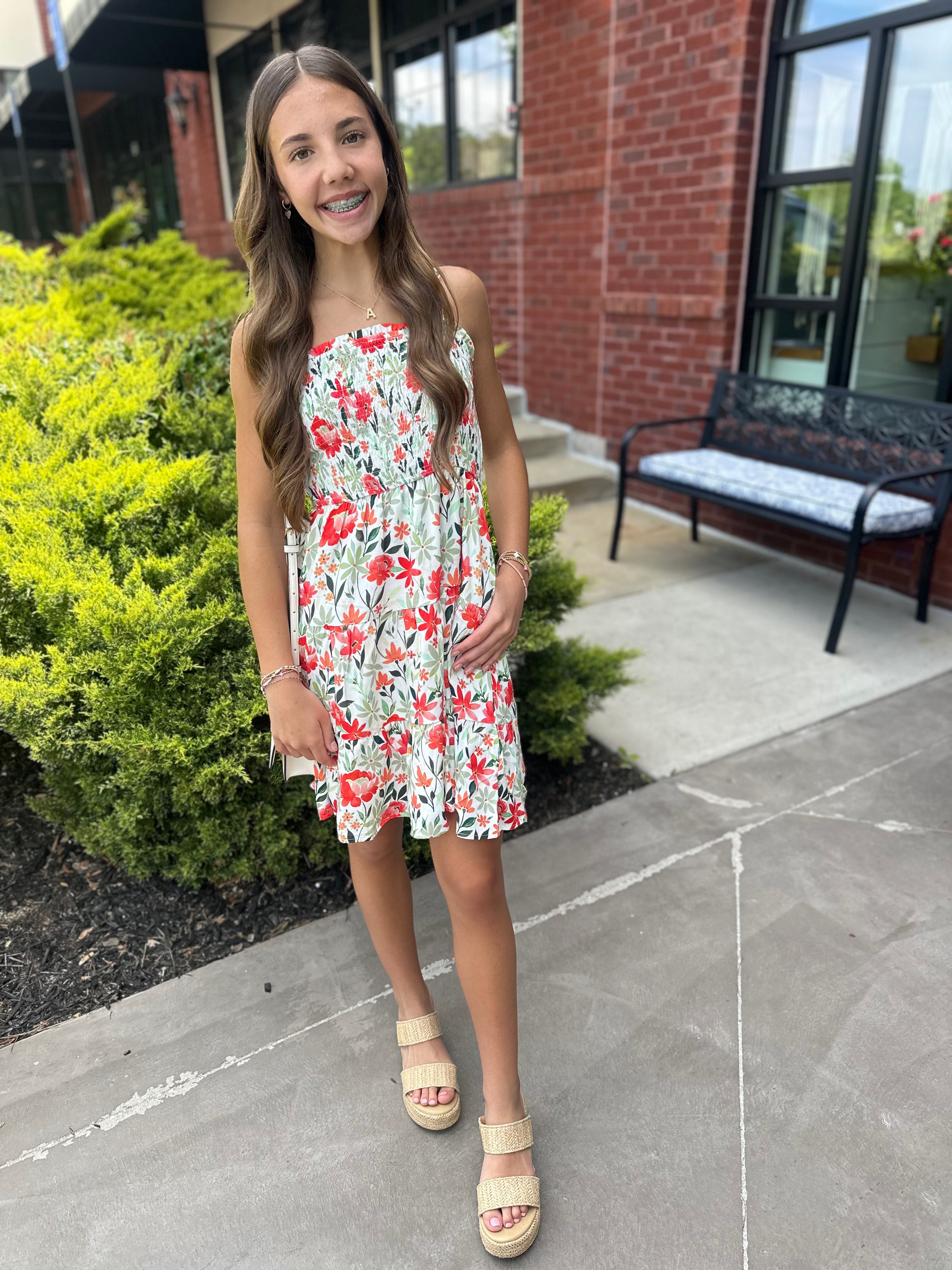 Love Bug Floral Girls Long Dress