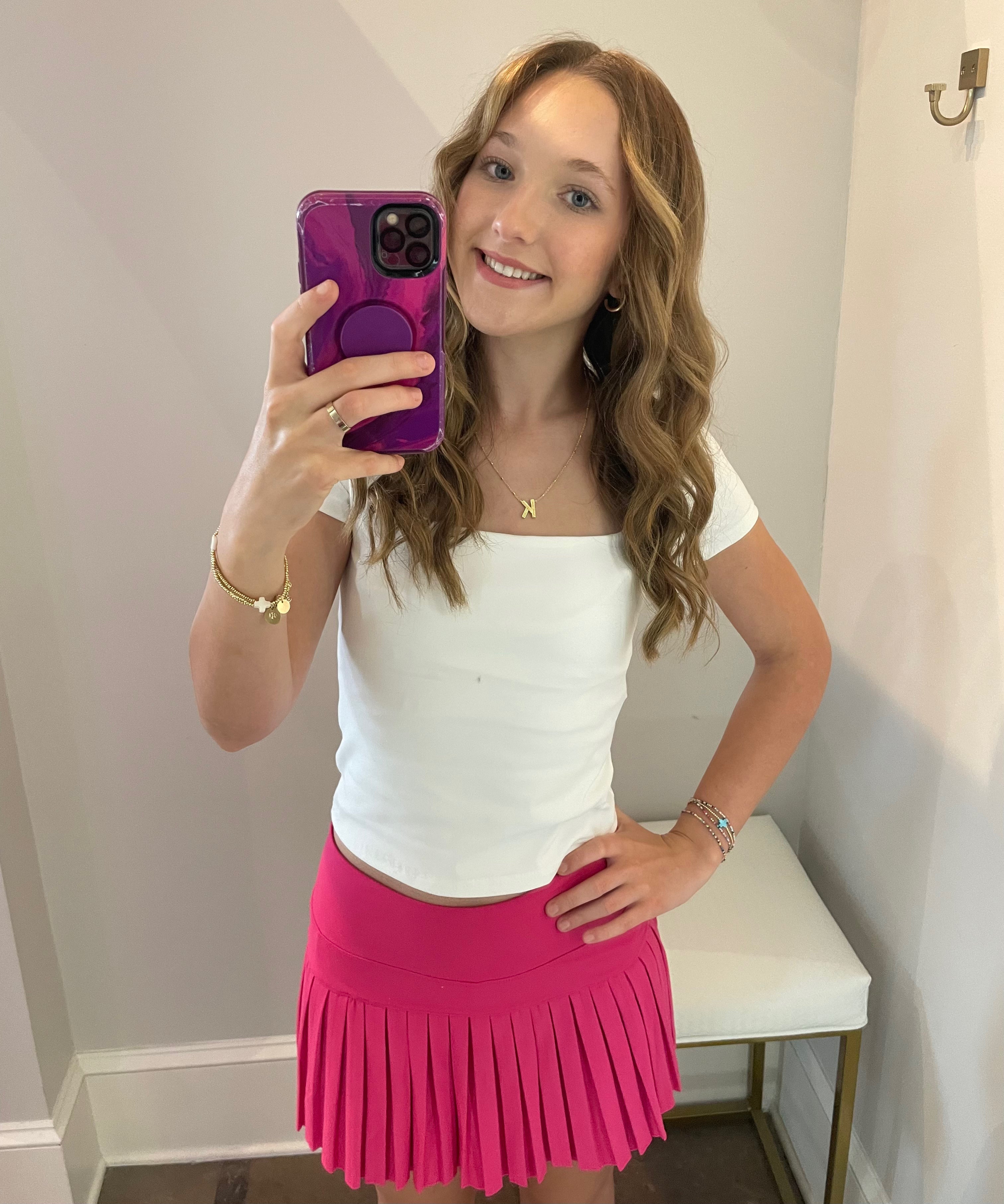 Get With It Sporty Pleated Skort in Hot Pink
