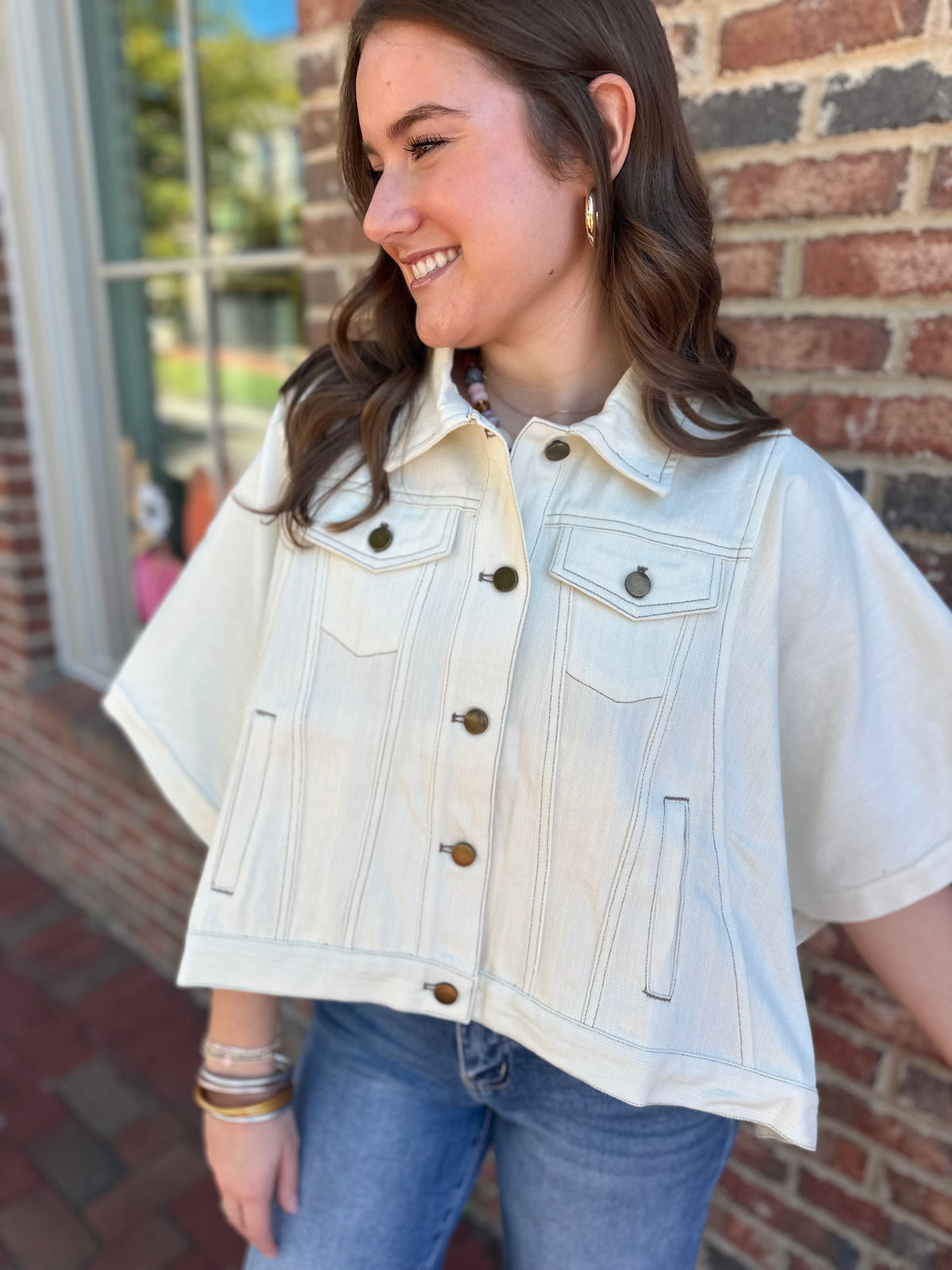 Cream and Collected Short Sleeve Button Down Top