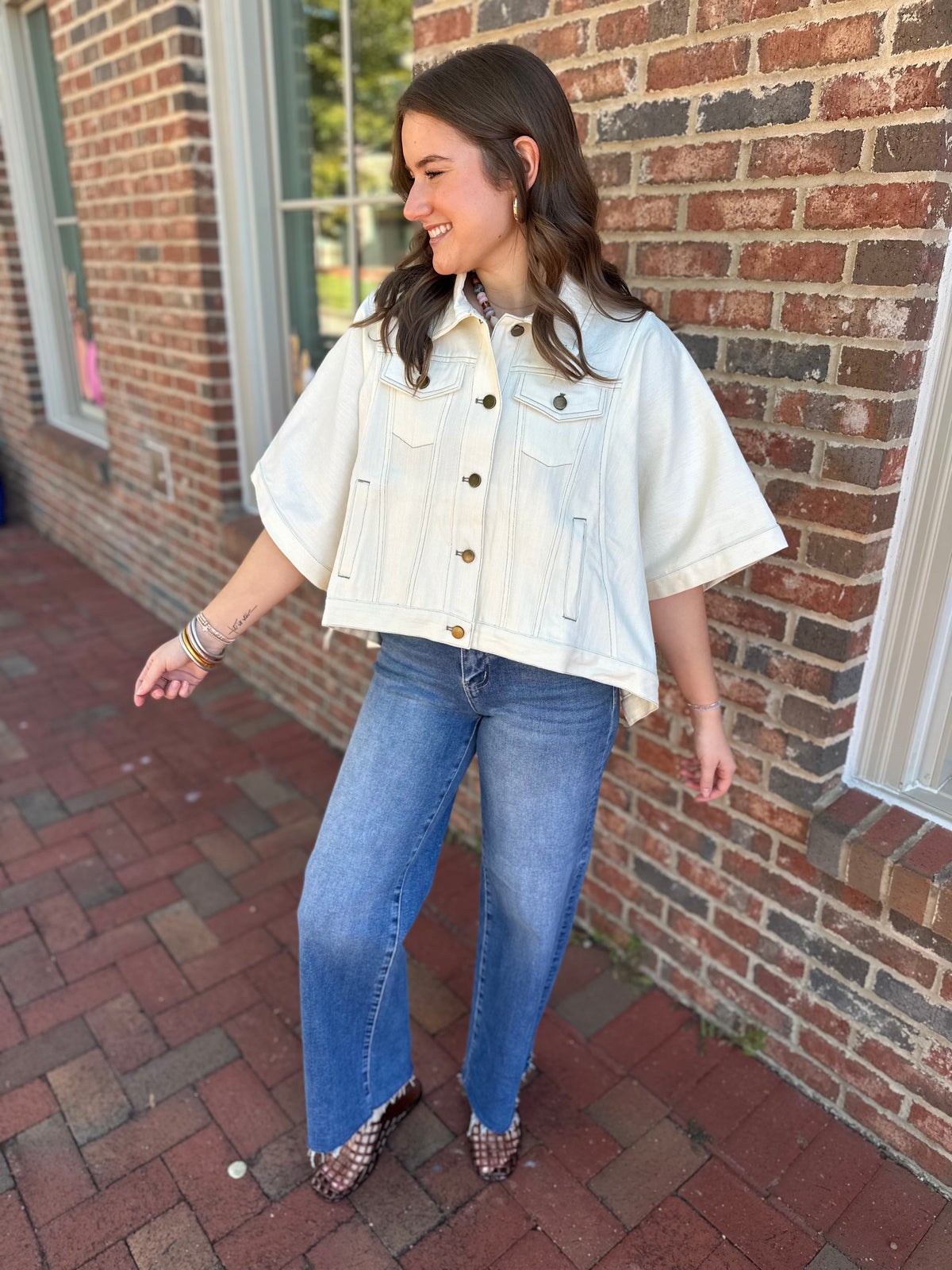Cream and Collected Short Sleeve Button Down Top