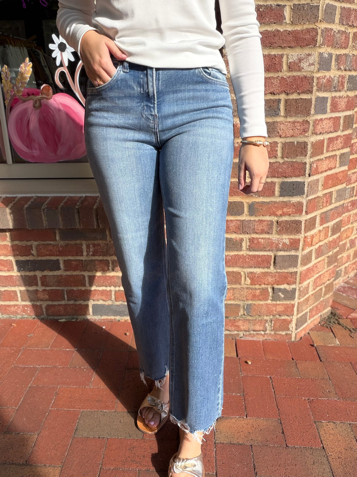 Emphasized High Rise Ankle Wide Leg Jeans