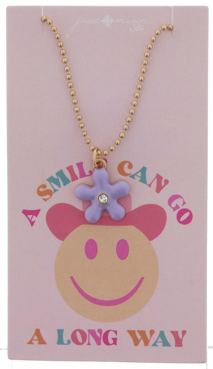 KIDS LAVENDER ENAMEL BUBBLE FLOWER WITH CRYSTAL CENTER NECKLACE