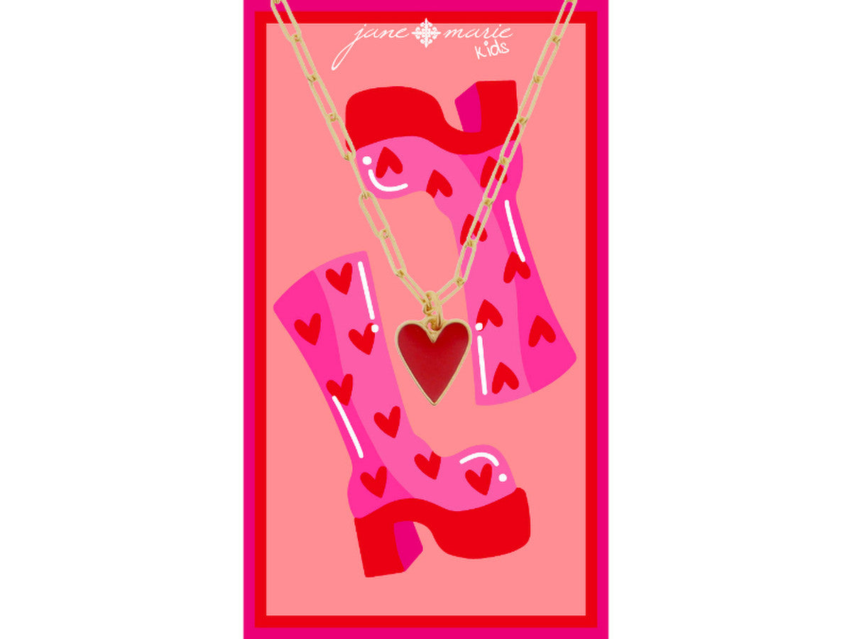 Kids 14" Gold Red Enamel Heart Necklace