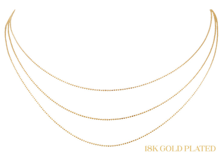 18K GOLD PLATED 3 LAYER PETITE GOLD BALL CHAINS NECKLACE