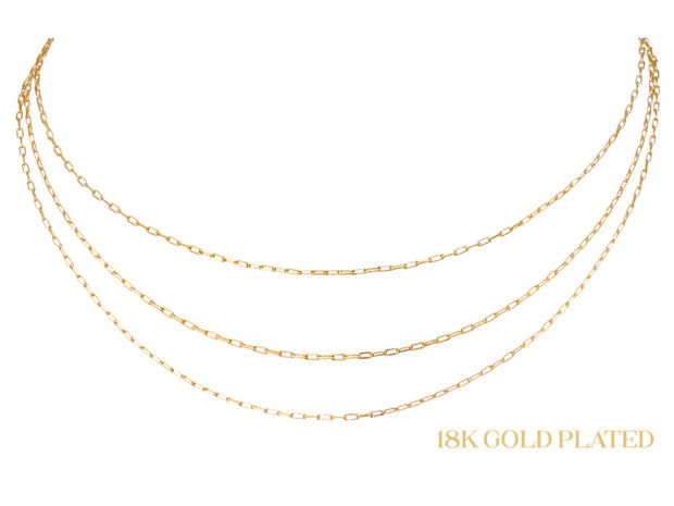 18K GOLD PLATED 3 LAYER PETITE PAPERCLIP CHAINS NECKLACE