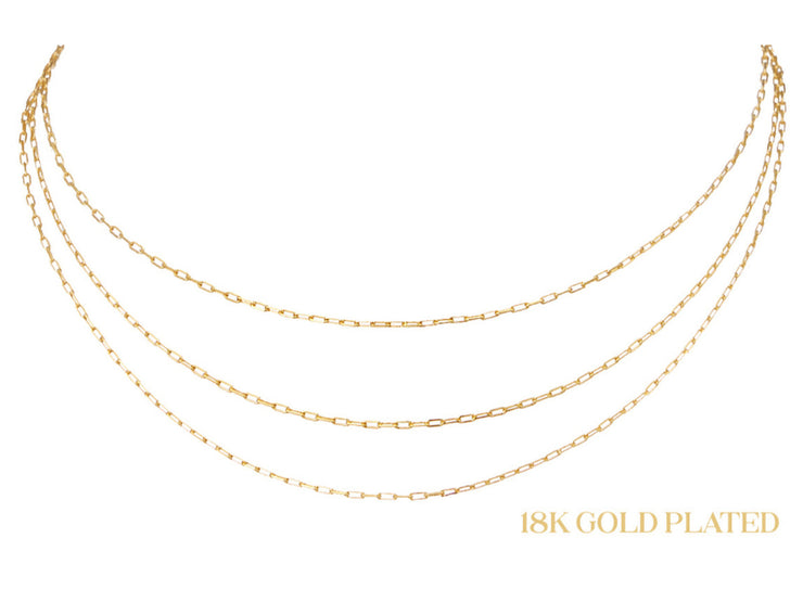 18K GOLD PLATED 3 LAYER PETITE PAPERCLIP CHAINS NECKLACE