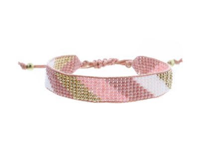Mauve, Pink, Gold, White Woven Beaded Band Bracelet