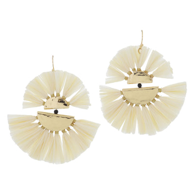 Tiered Gold Hammered Half Circles with Fanned Raffia Earrings