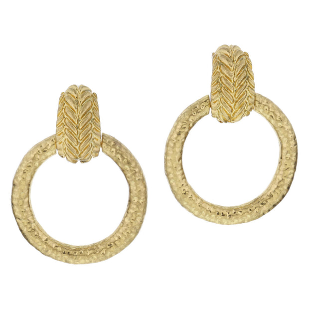 Gold Braided Texture Wide Loop & Hammered Hoop Earrings