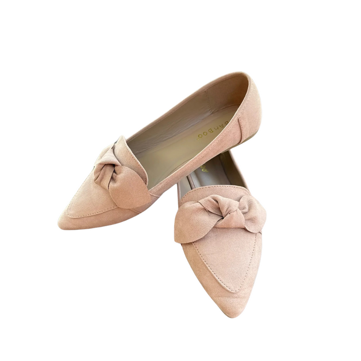 Work Mode Pointed Suede Flats with Bow