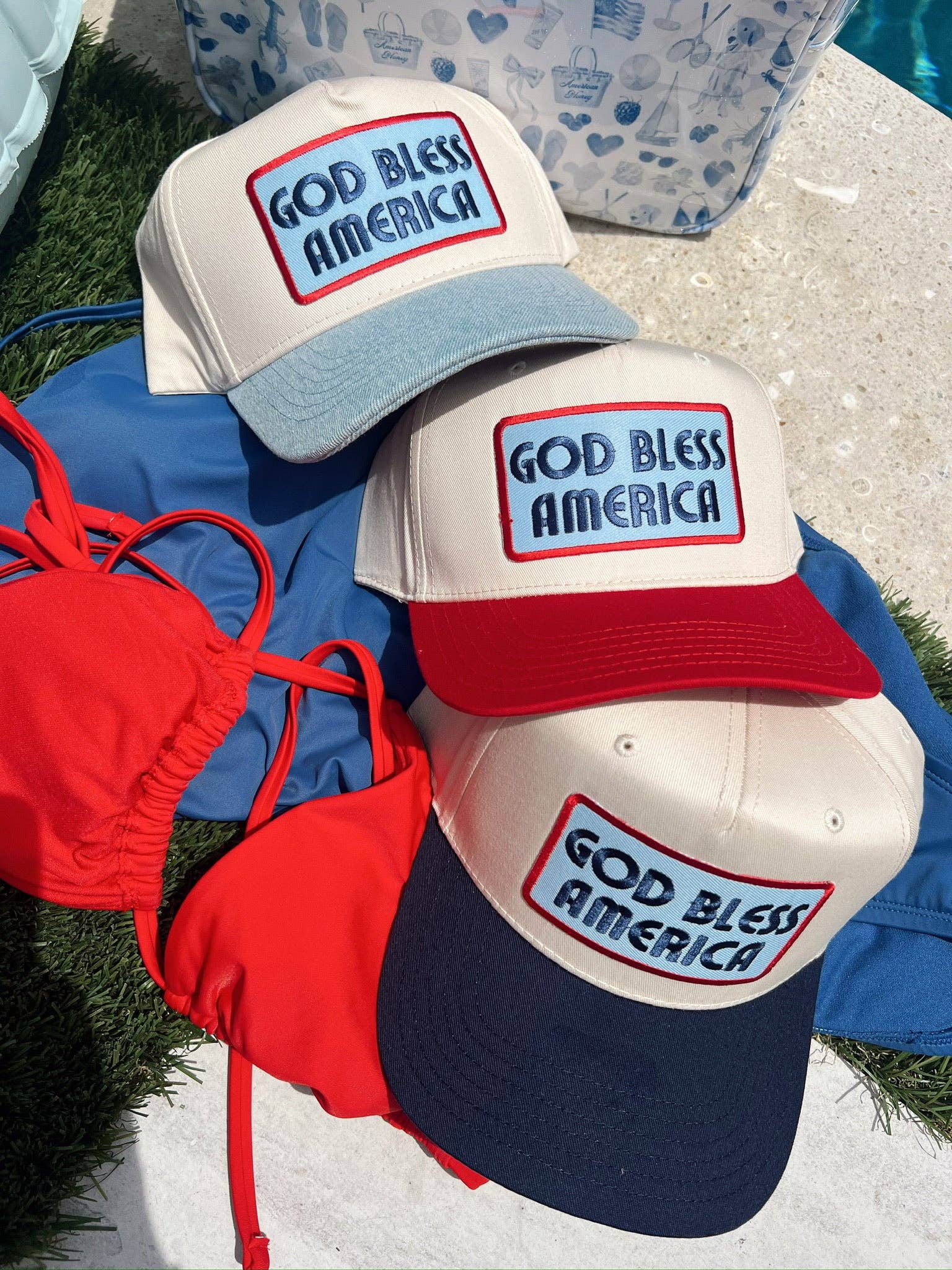 God Bless America - Vintage Trucker Hat: Red