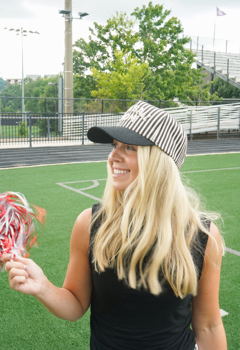 Football Mom - Black/White Stripe Hat
