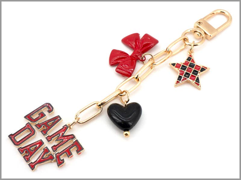 Gameday Bag Charm with Star, Bow, and Heart in Black & Red