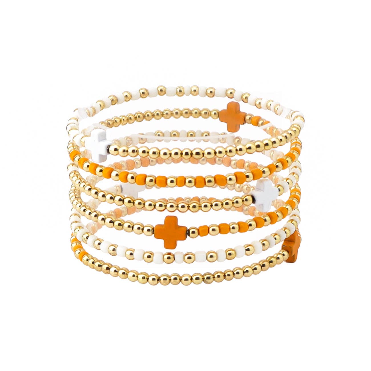 Gameday Set of 3 Orange and White Beaded Stretch Bracelets