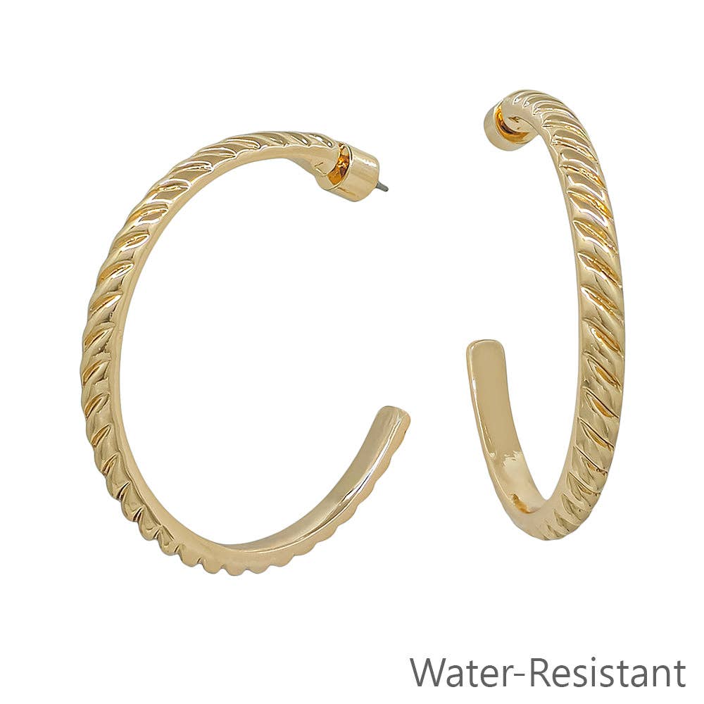 Gold Twisted Textured 2" Hoop Earring