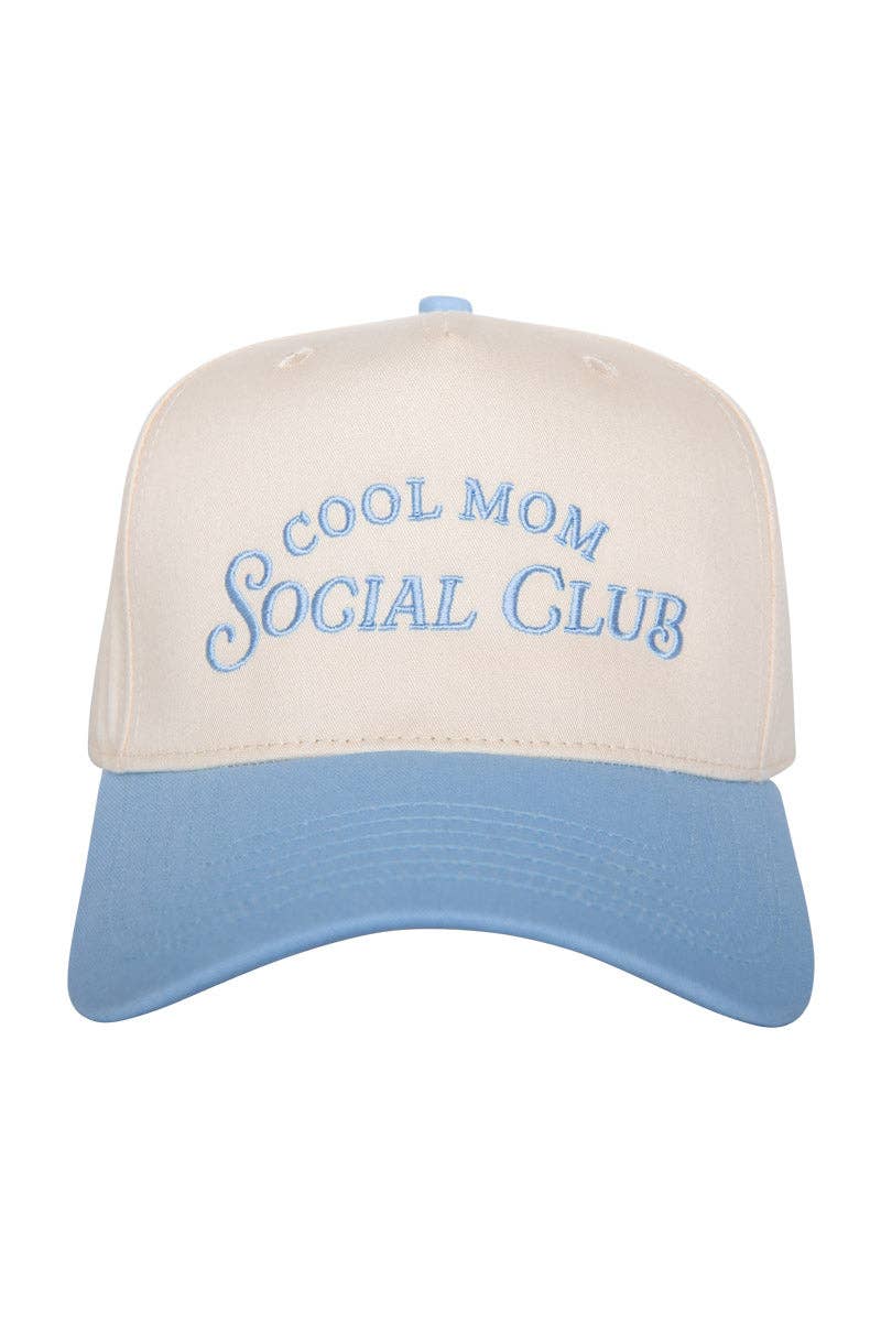 Cool Mom Social Club Mother's Day Retro Two-Toned Hat: Light Blue and Tan