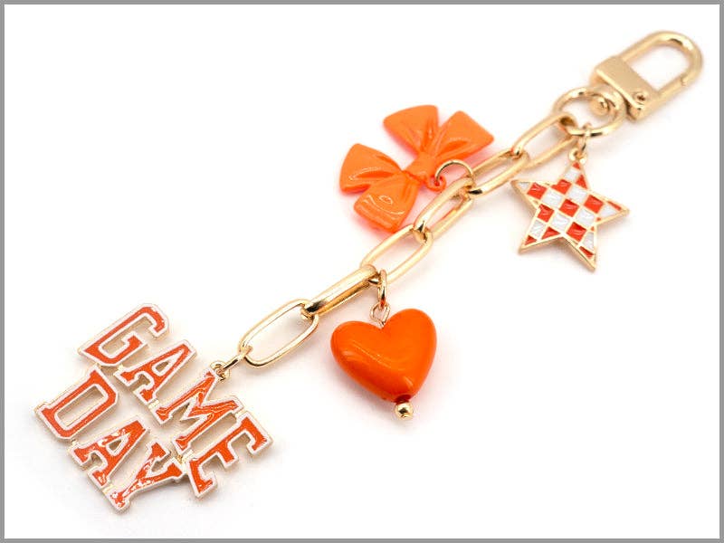 Gameday Bag Charm with Star, Bow, and Heart in Orange