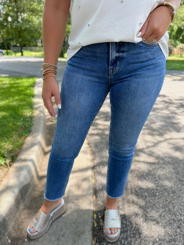 Slim Line Mid Rise Straight Crop Jeans