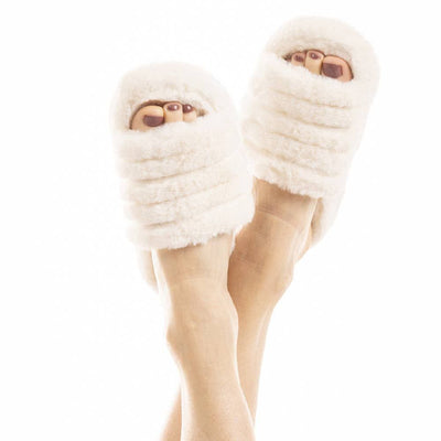 Faux Fur Slippers- Cream