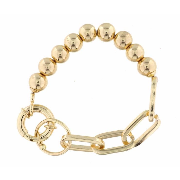 Shiny Gold Bead & Link Chain Bracelet