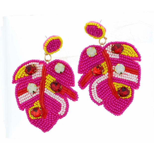 PINK, YELLOW, WHITE SEED BEAD CIRCLE POST AND PALM EARRING