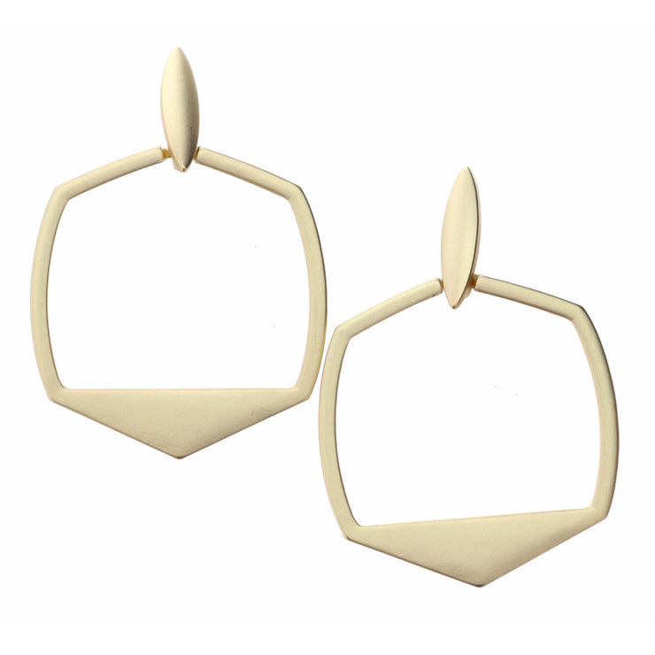 GOLD POINTED OVAL WITH ROUNDED OPEN GOLD HEXAGON EARRING
